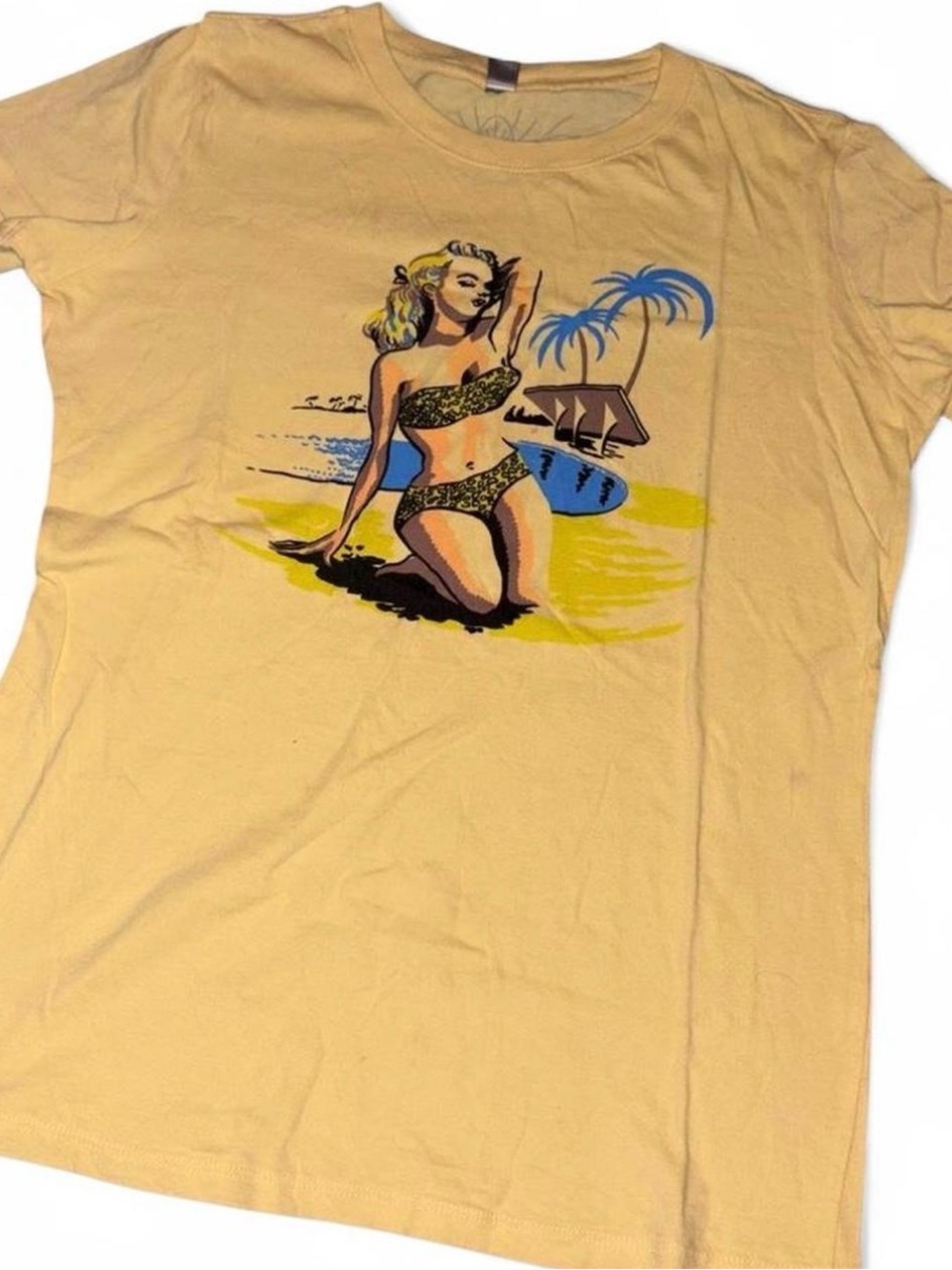 Women’s Yellow Short-Sleeve Graphic Tee - Vintage Pinup Print